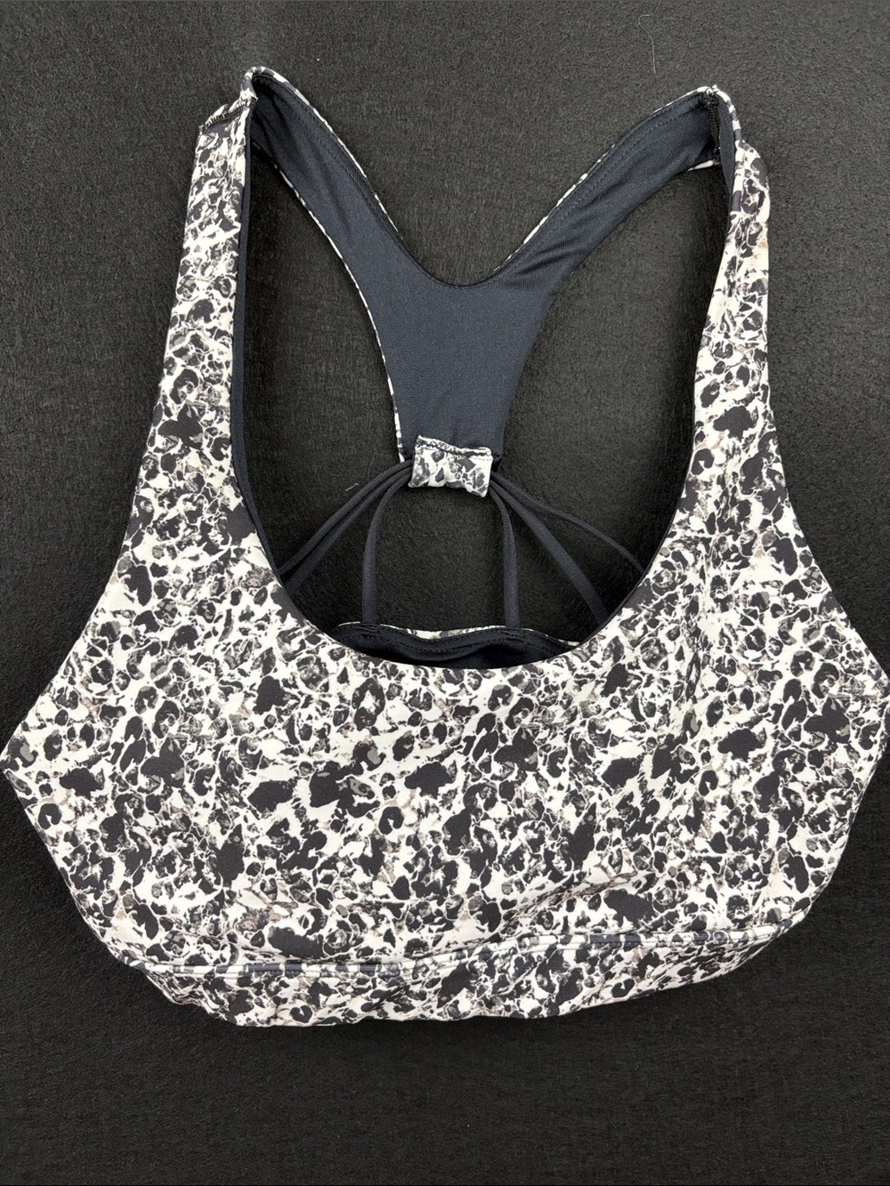 Printed Racerback Sports Bra in Black and White Size Small